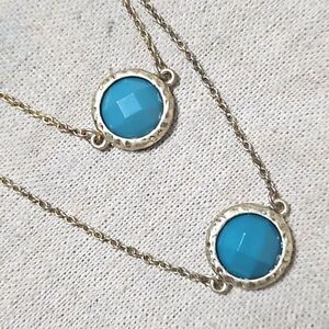 Kendra Scott Style Bezel Turquoise Glass Station Necklace